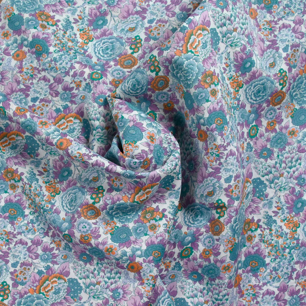 Coton liberty ® Elysian day violet et orange au mètre - Image 3