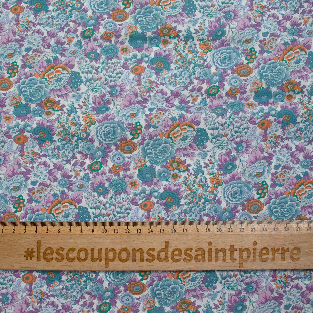 Coton liberty ® Elysian day violet et orange au mètre - Image 4