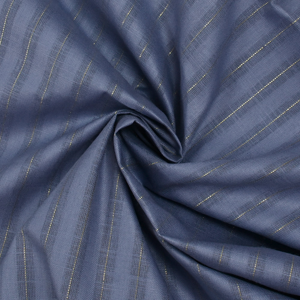 Coton lin rayé Lurex doré fond bleu barbeau - Image 2
