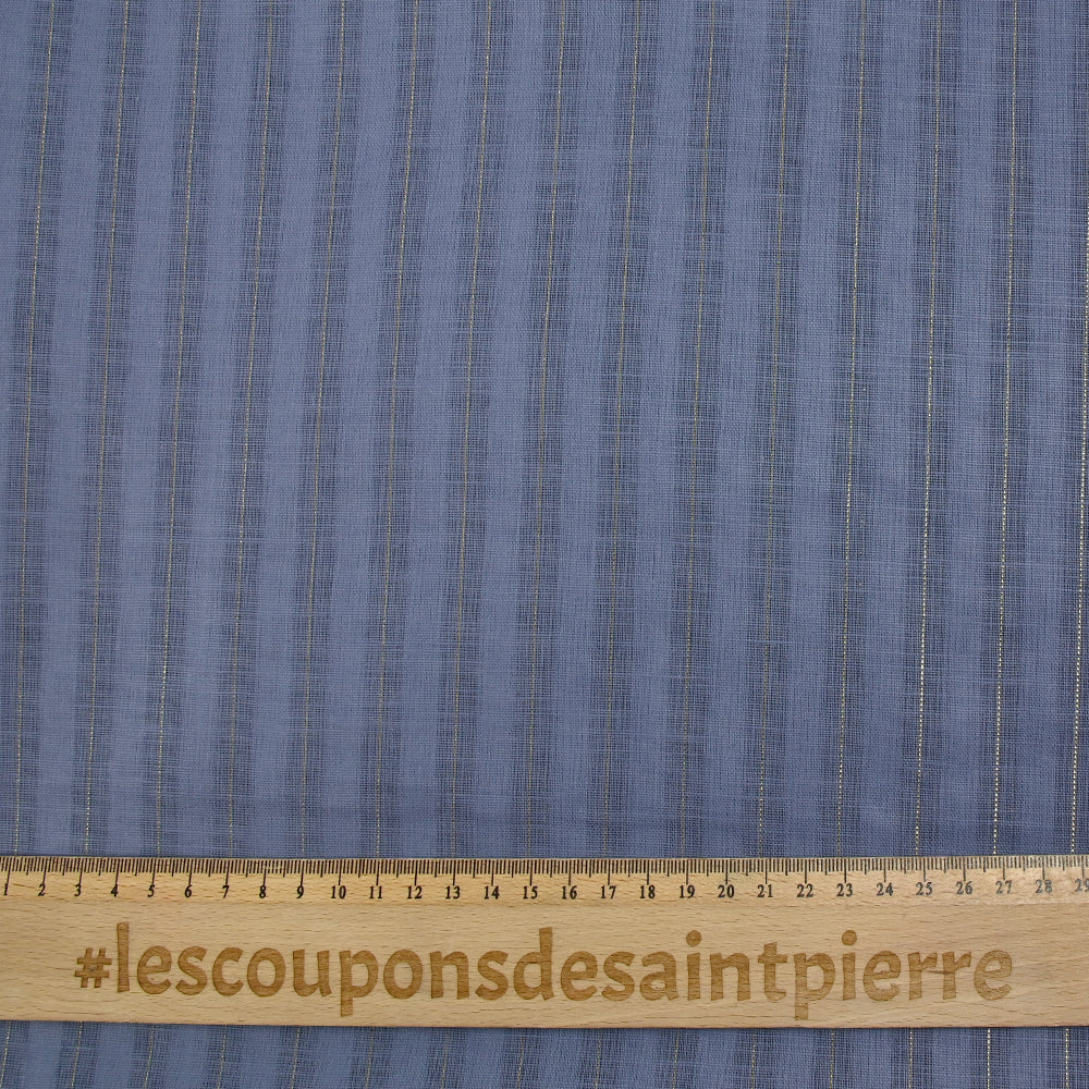 Coton lin rayé Lurex doré fond bleu barbeau - Image 3