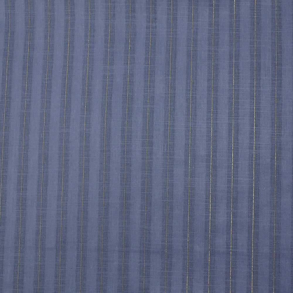 Coton lin rayé Lurex doré fond bleu barbeau - Image 4