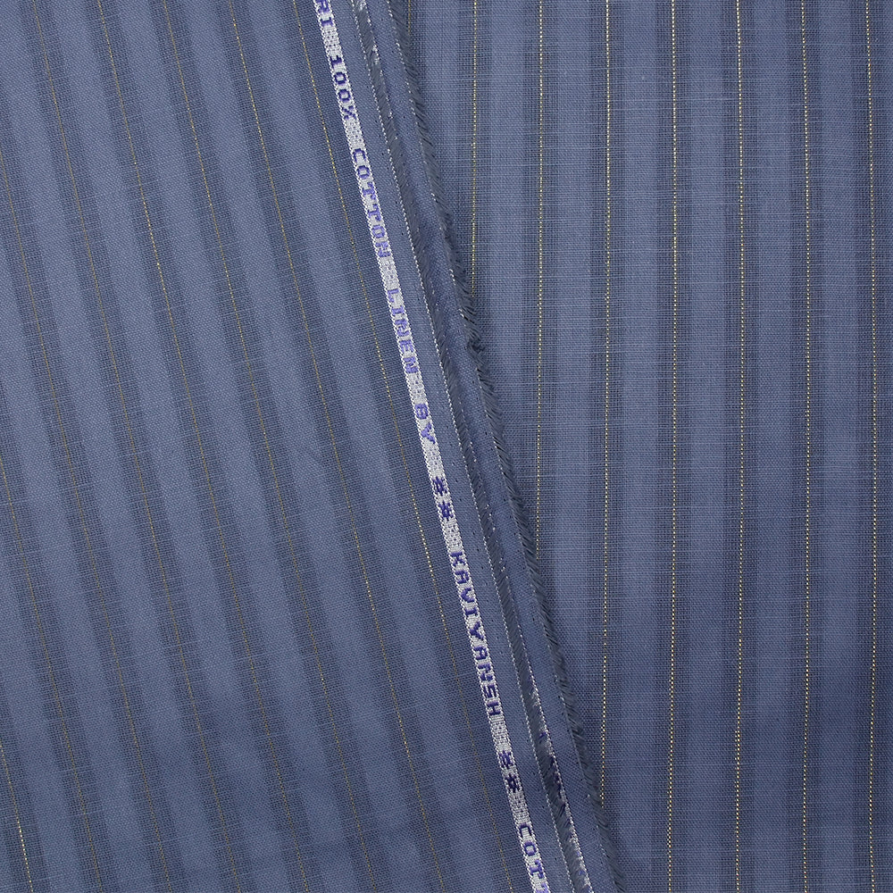 Coton lin rayé Lurex doré fond bleu barbeau - Image 6