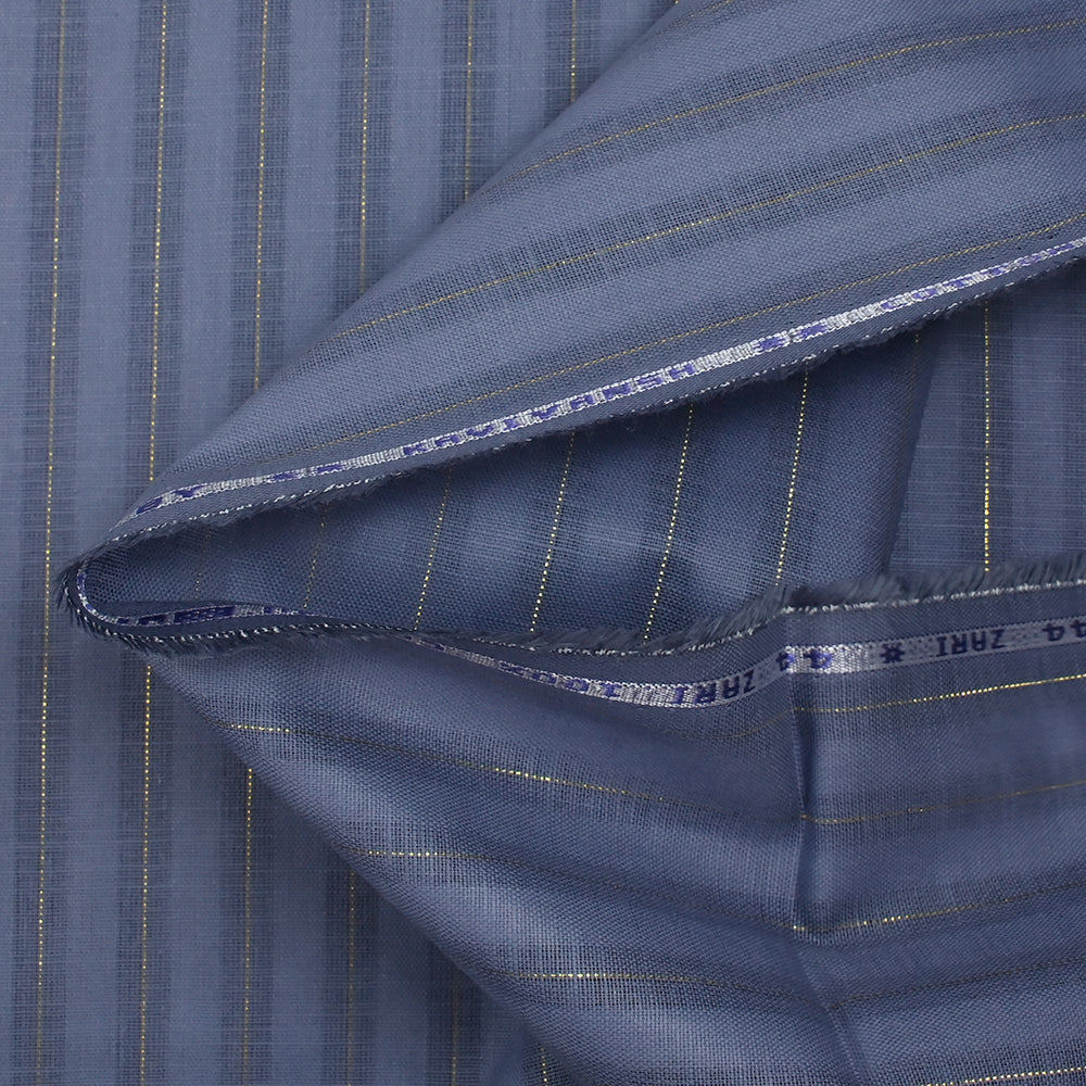 Coton lin rayé Lurex doré fond bleu barbeau - Image 8