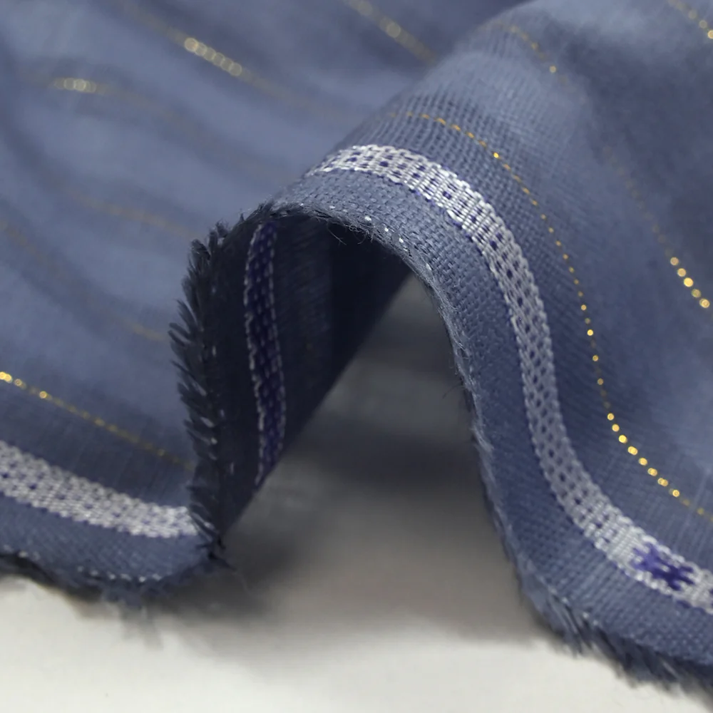Coton lin rayé Lurex doré fond bleu barbeau - Image 9