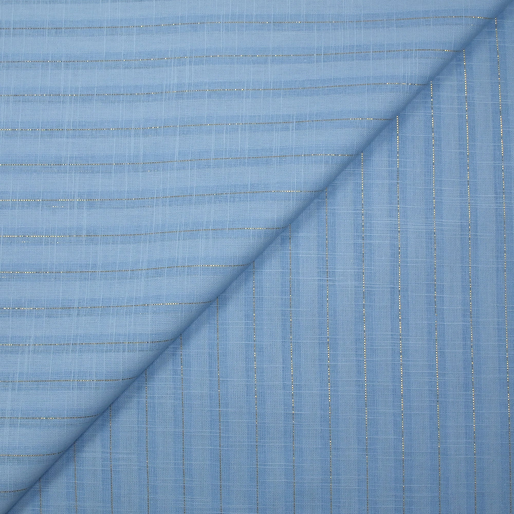 Coton lin rayé Lurex doré fond bleu ciel