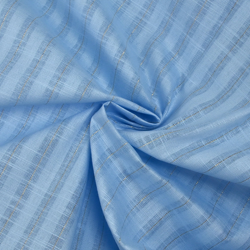 Coton lin rayé Lurex doré fond bleu ciel - Image 2