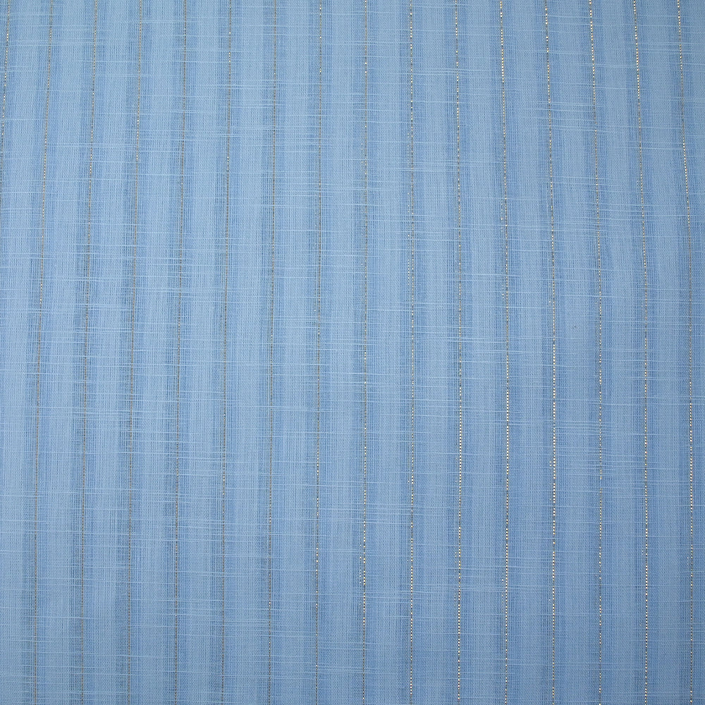 Coton lin rayé Lurex doré fond bleu ciel - Image 3