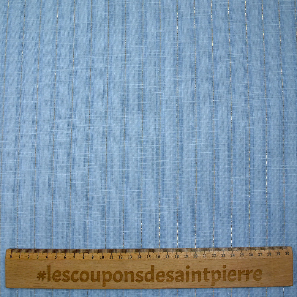 Coton lin rayé Lurex doré fond bleu ciel - Image 4