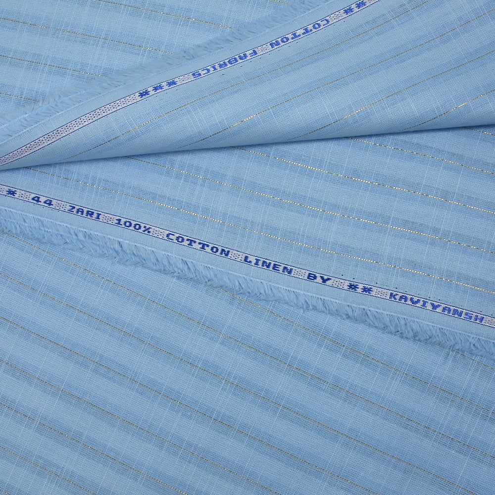 Coton lin rayé Lurex doré fond bleu ciel - Image 6