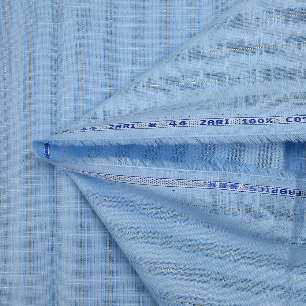 Coton lin rayé Lurex doré fond bleu ciel - Image 8