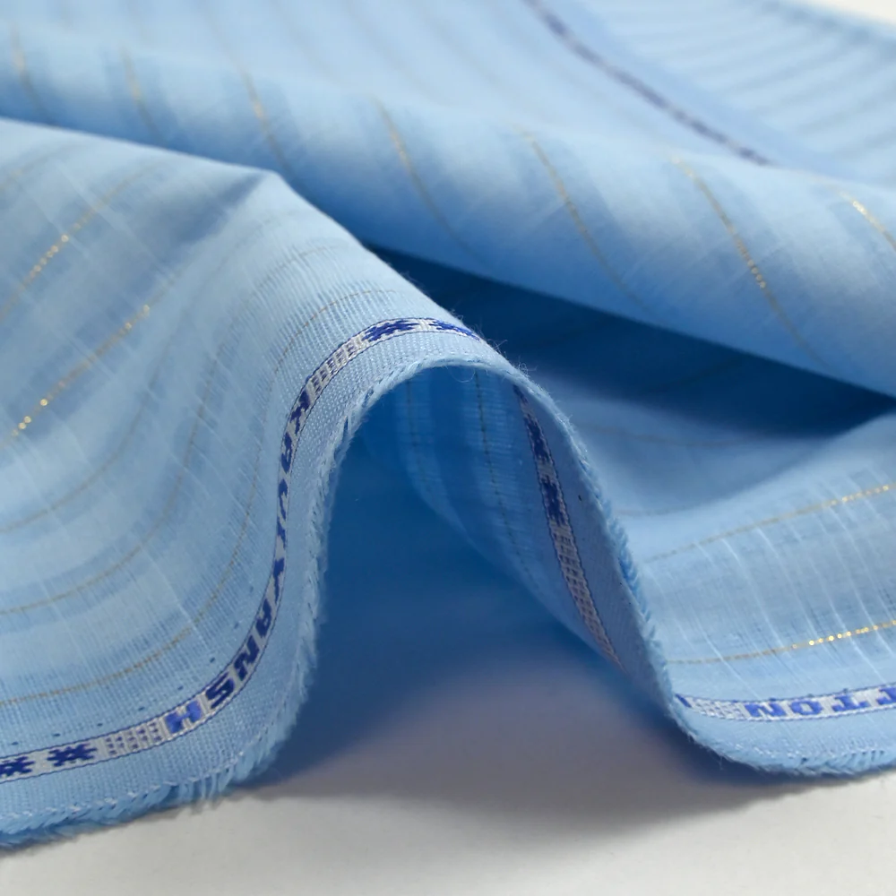 Coton lin rayé Lurex doré fond bleu ciel - Image 9