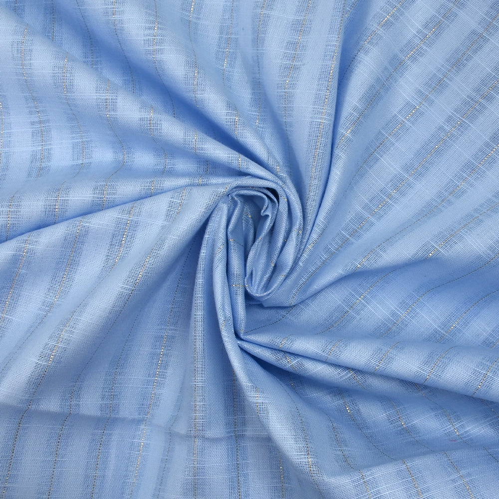 Coton lin rayé Lurex doré fond bleu layette - Image 2