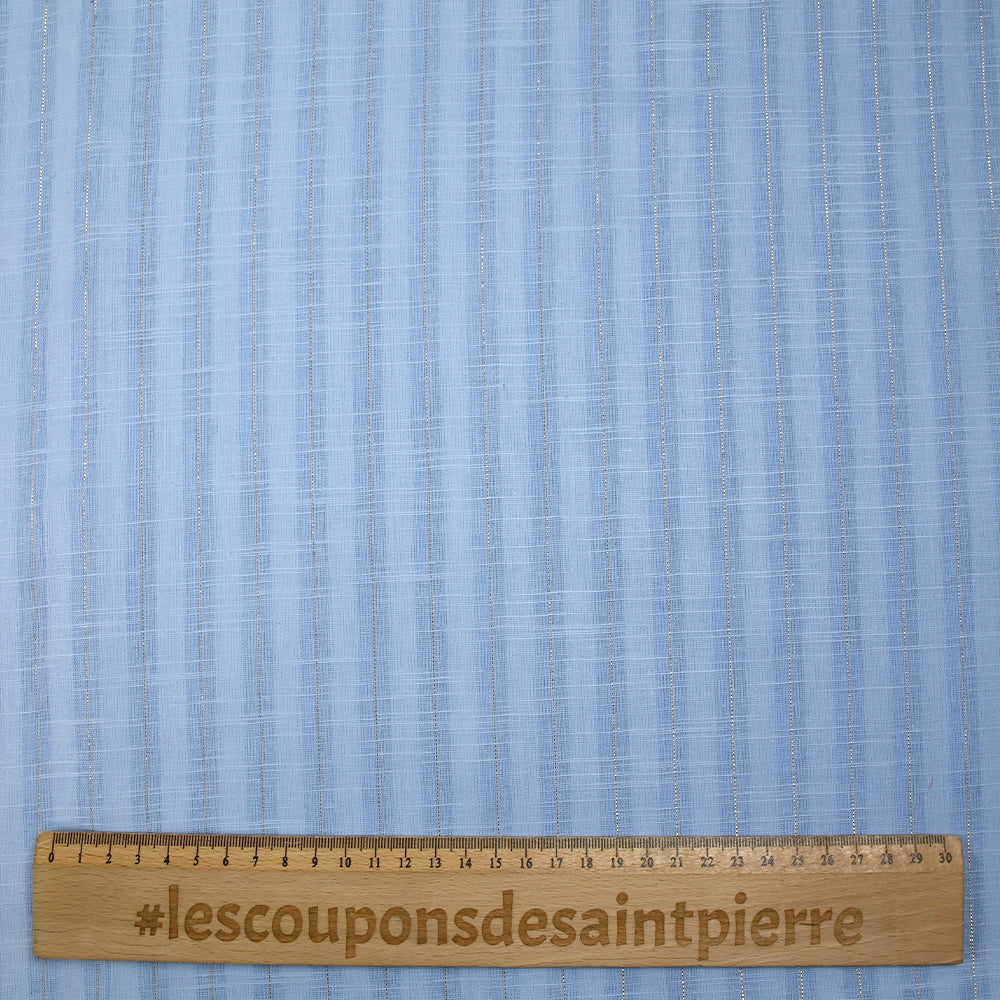 Coton lin rayé Lurex doré fond bleu layette - Image 3