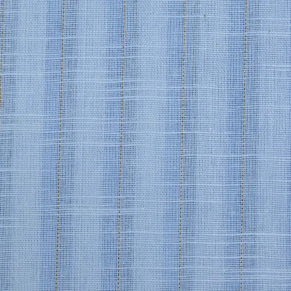 Coton lin rayé Lurex doré fond bleu layette - Image 5