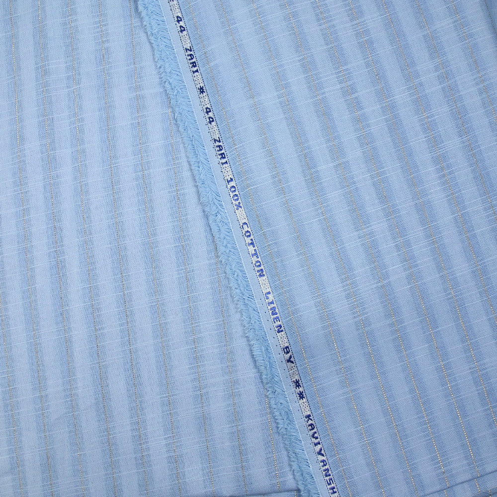 Coton lin rayé Lurex doré fond bleu layette - Image 6