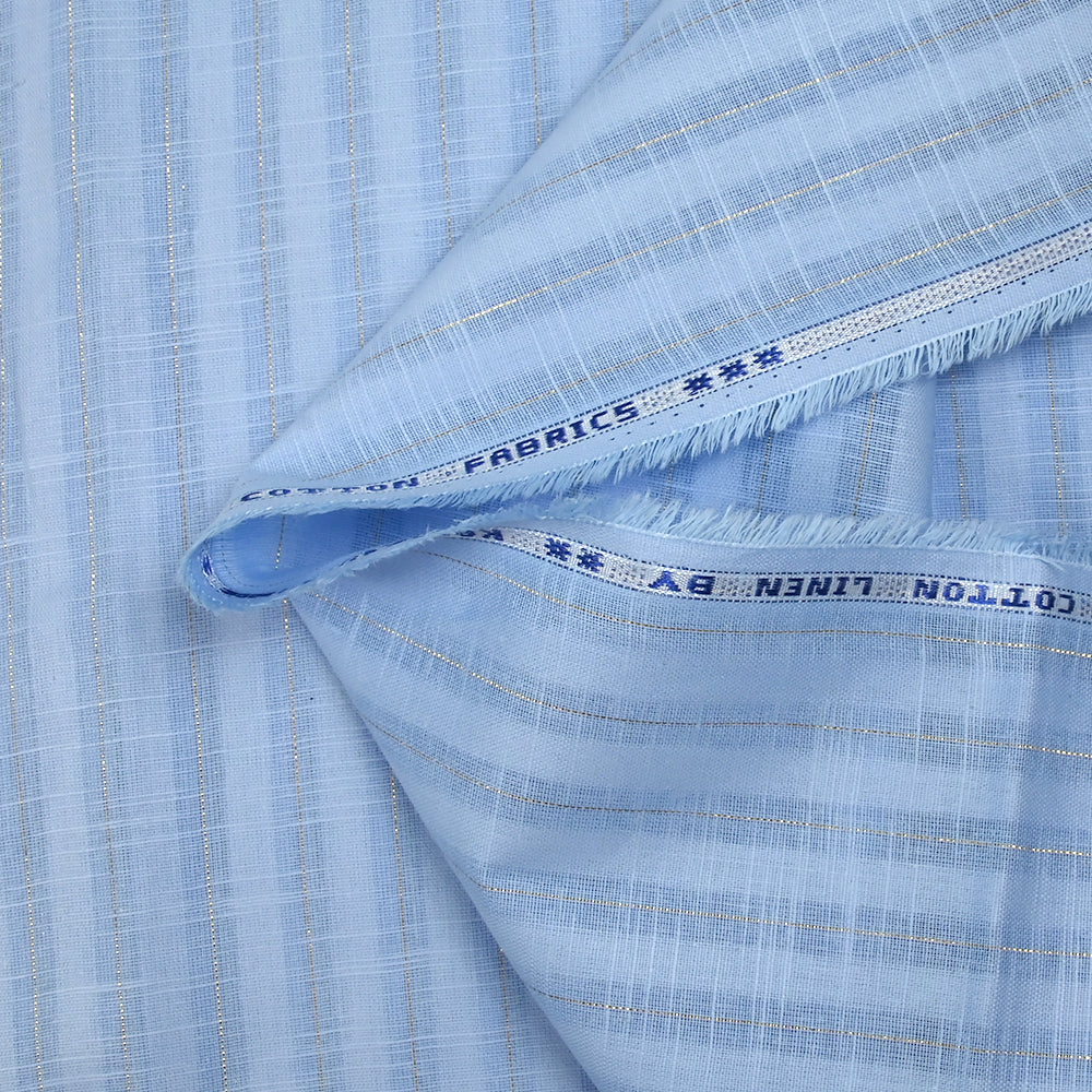 Coton lin rayé Lurex doré fond bleu layette - Image 8