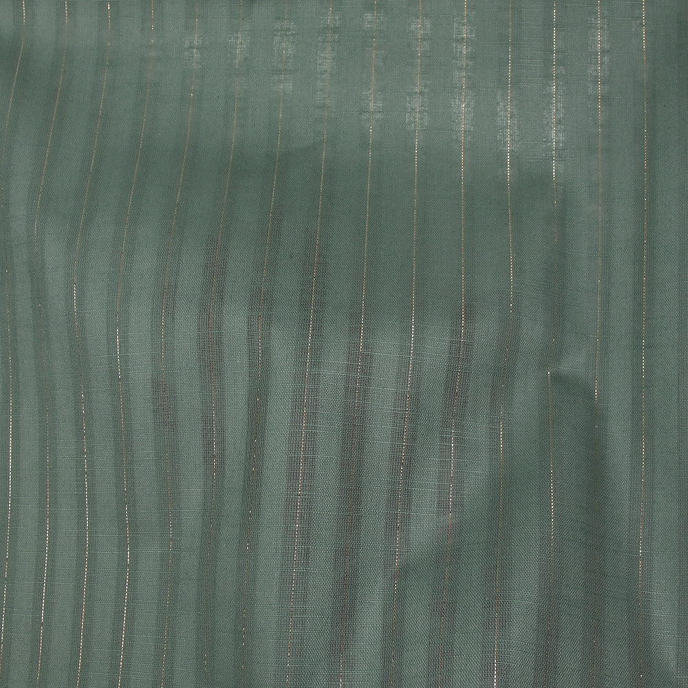 Coton lin rayé Lurex doré fond vert jade foncé - Image 7