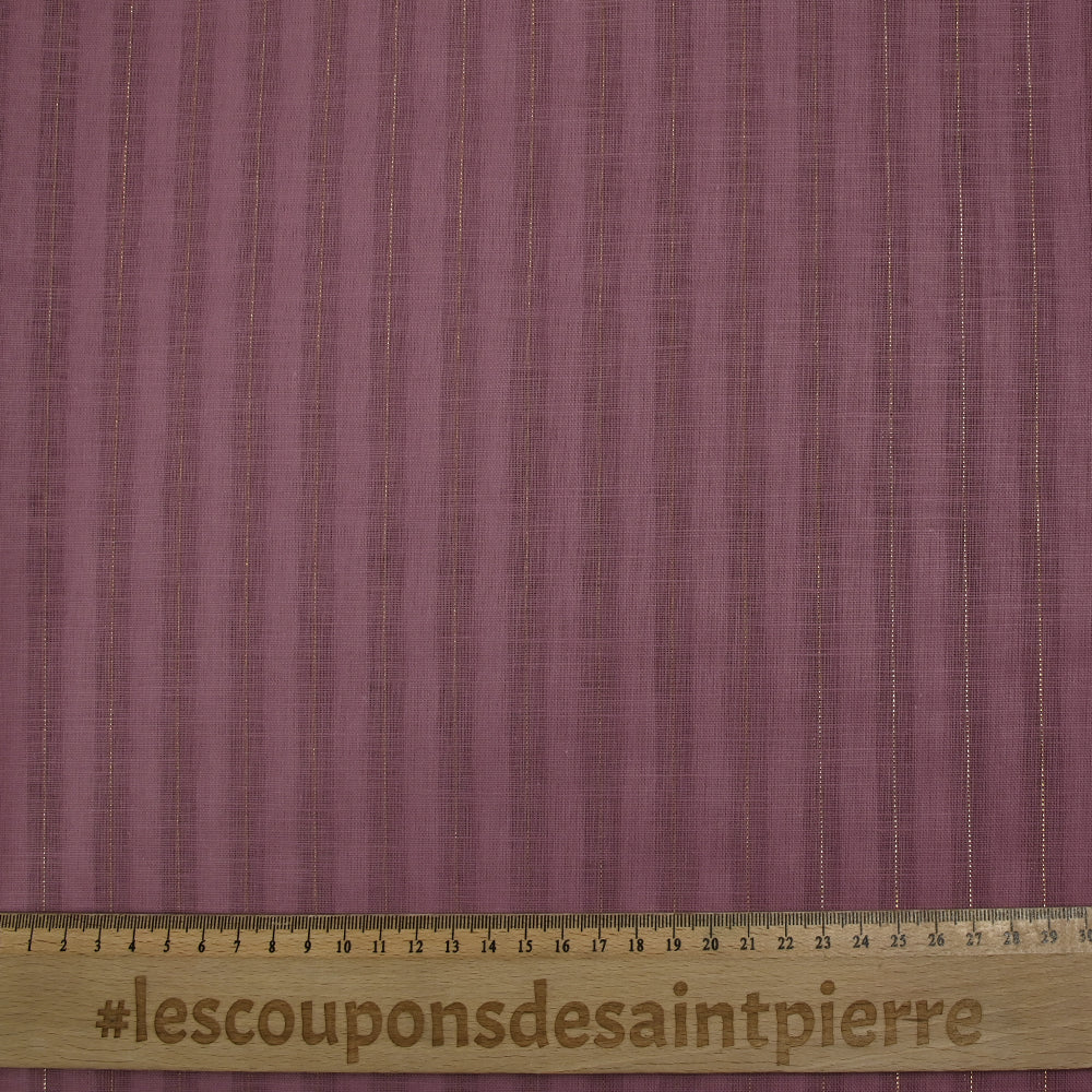 Coton lin rayé Lurex doré fond vieux rose - Image 3