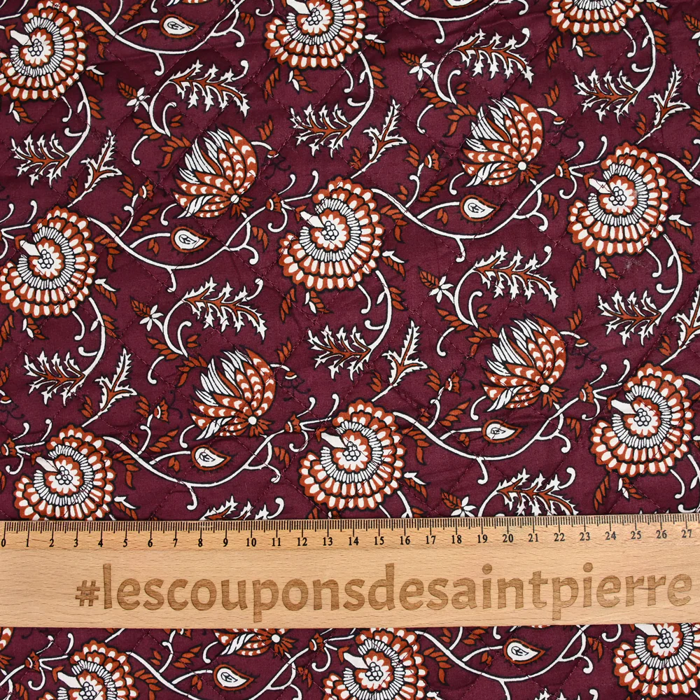 Coton matelassé double face Amayra camel et grenat au mètre - Image 3