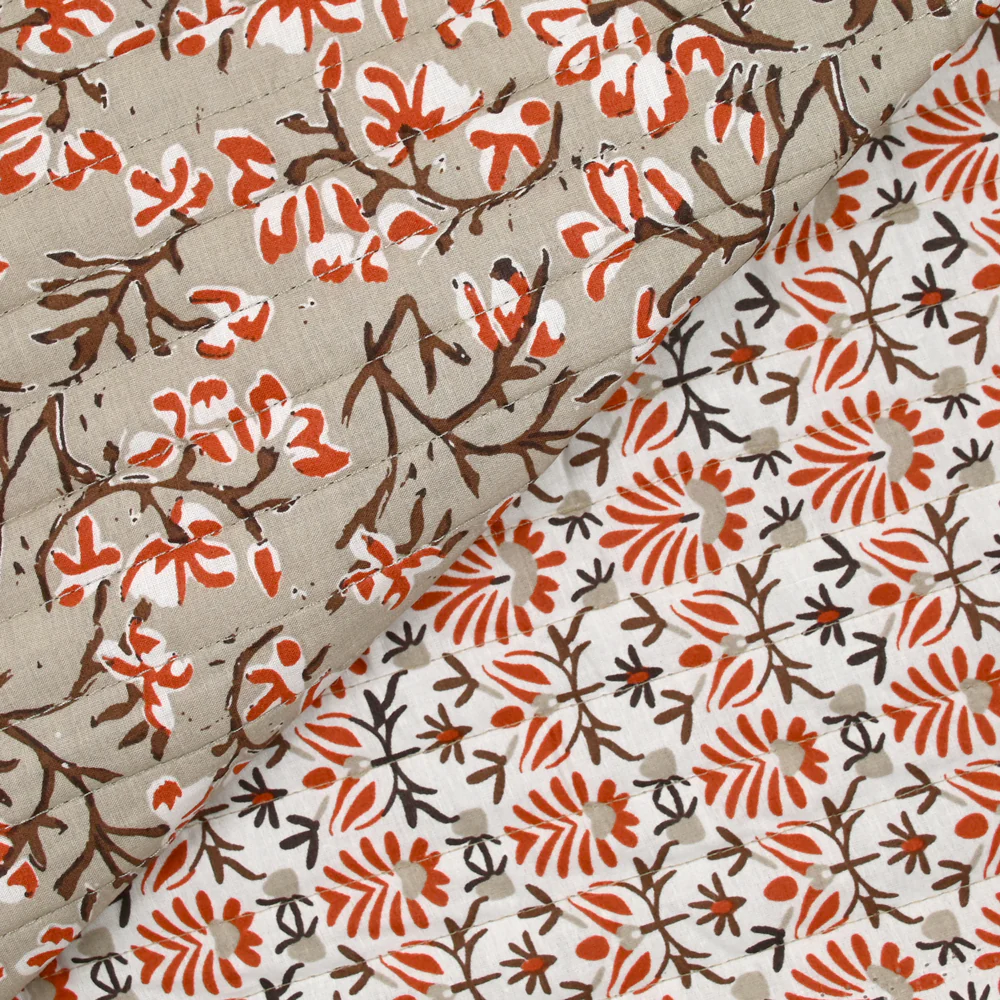 Coton matelassé double face branche taupe et blanc au mètre
