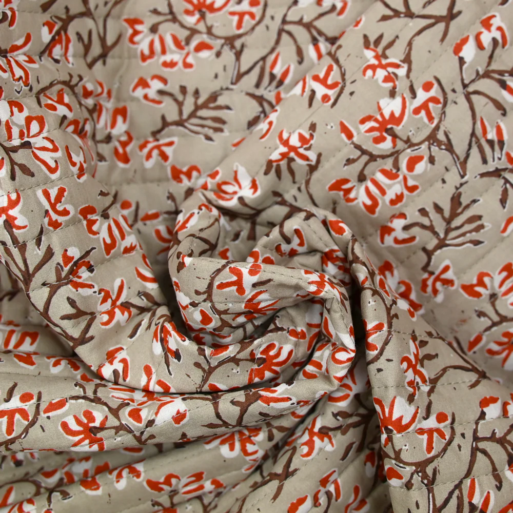 Coton matelassé double face branche taupe et blanc au mètre - Image 2
