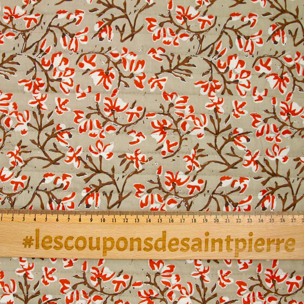 Coton matelassé double face branche taupe et blanc au mètre - Image 3