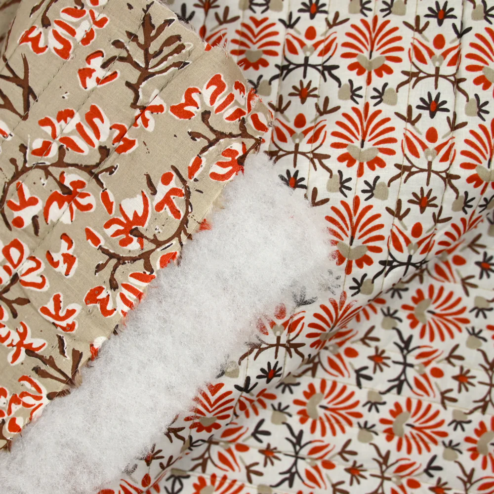 Coton matelassé double face branche taupe et blanc au mètre - Image 4