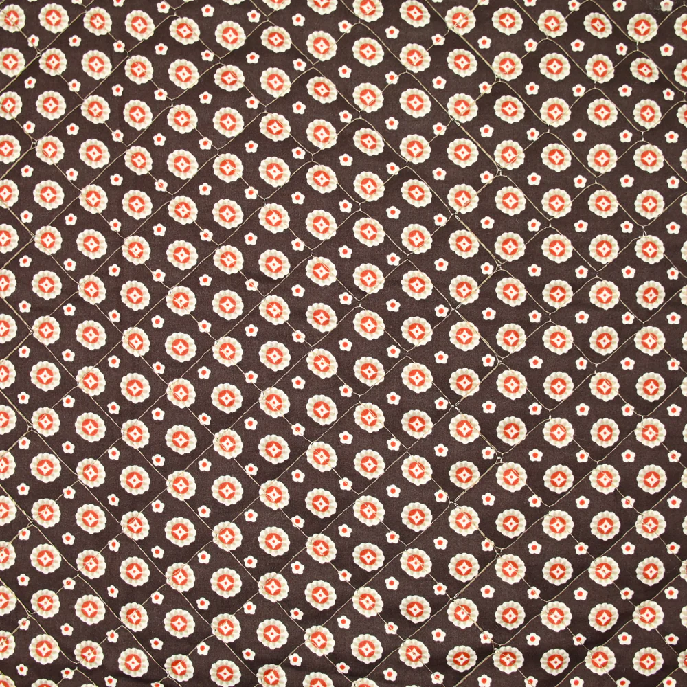 Coton matelassé double face cercle et fleurs marron au mètre - Image 4
