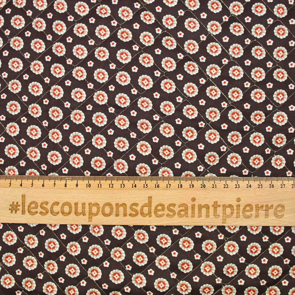 Coton matelassé double face cercle et fleurs marron au mètre - Image 6
