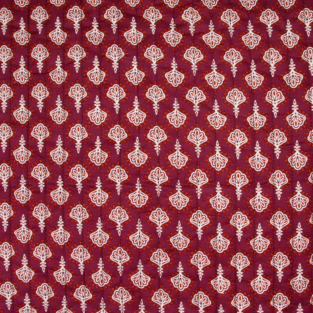 Coton matelassé double face Deepti marron et rouge amarante au mètre - Image 3
