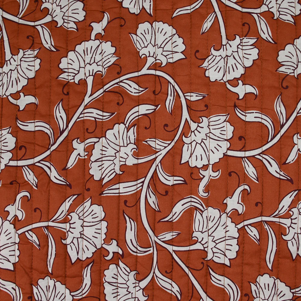 Coton matelassé double face Deepti marron et rouge amarante au mètre - Image 5