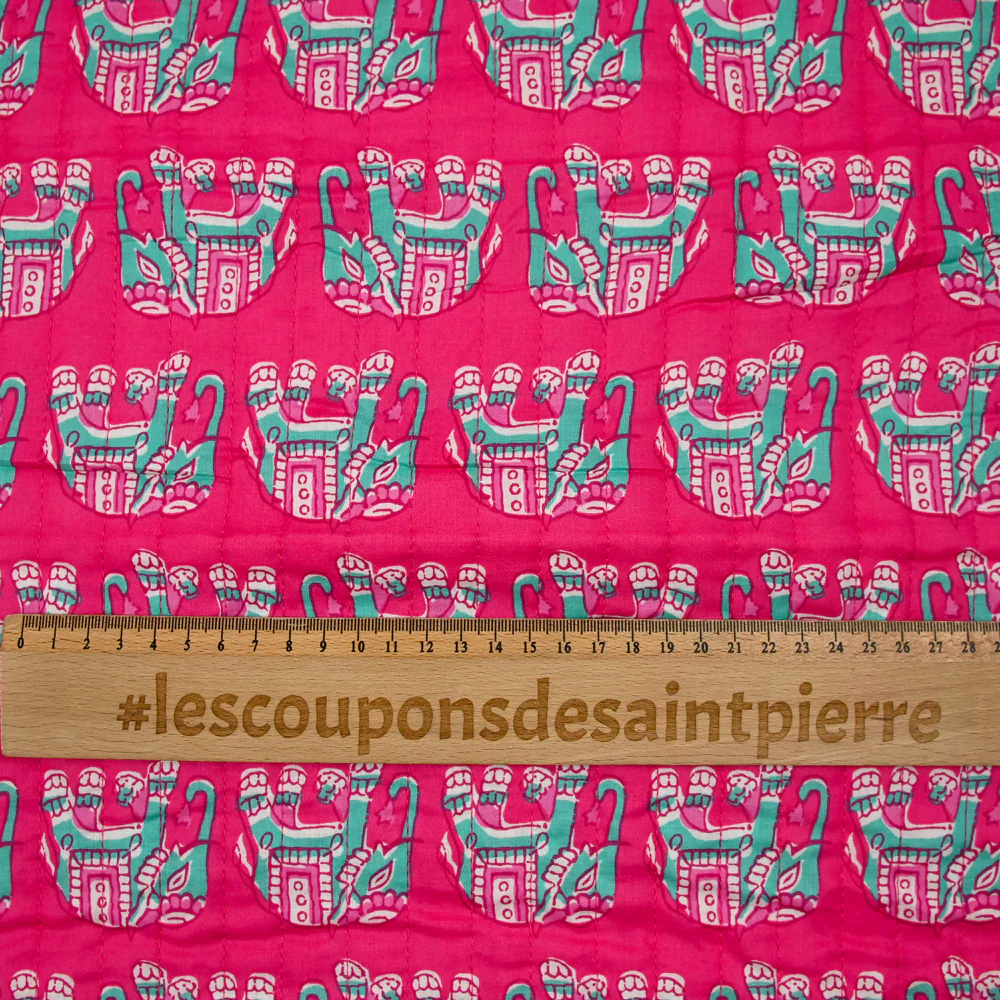 Coton matelassé double face éléphant et rayure rose au mètre - Image 4