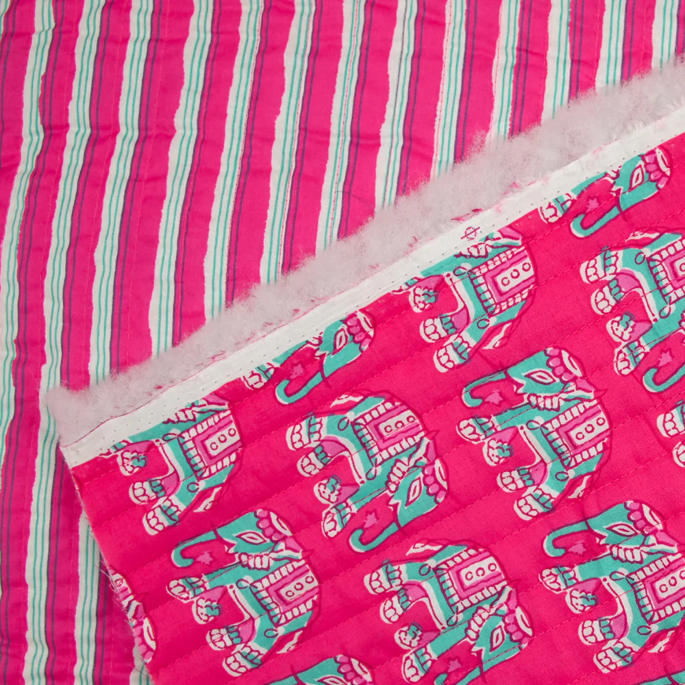 Coton matelassé double face éléphant et rayure rose au mètre - Image 5