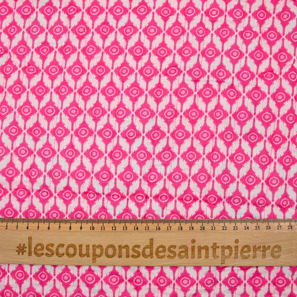 Coton matelassé double face fleurs fuchsia et vert au mètre - Image 3