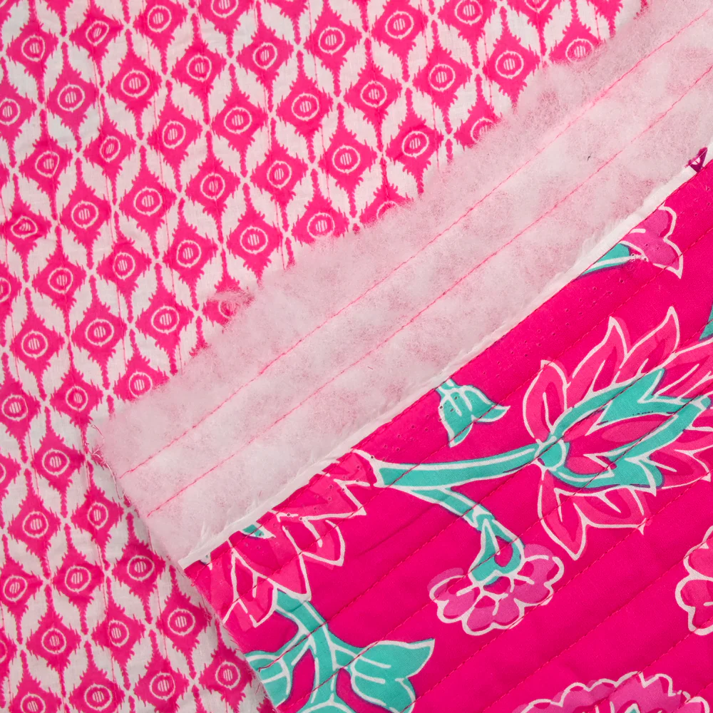 Coton matelassé double face fleurs fuchsia et vert au mètre - Image 5