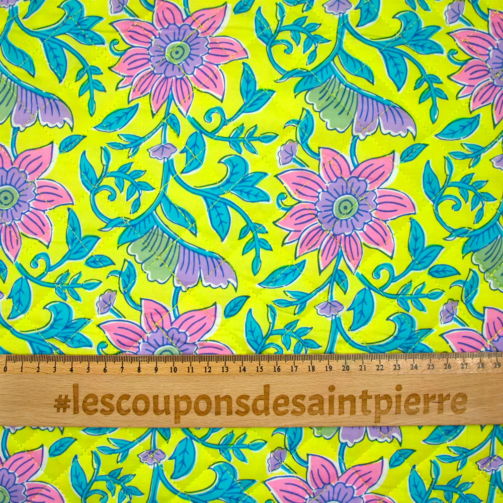 Coton matelassé double face rayure rose et turquoise au mètre - Image 3