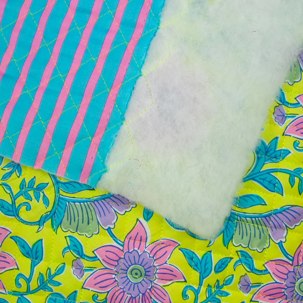 Coton matelassé double face rayure rose et turquoise au mètre - Image 4
