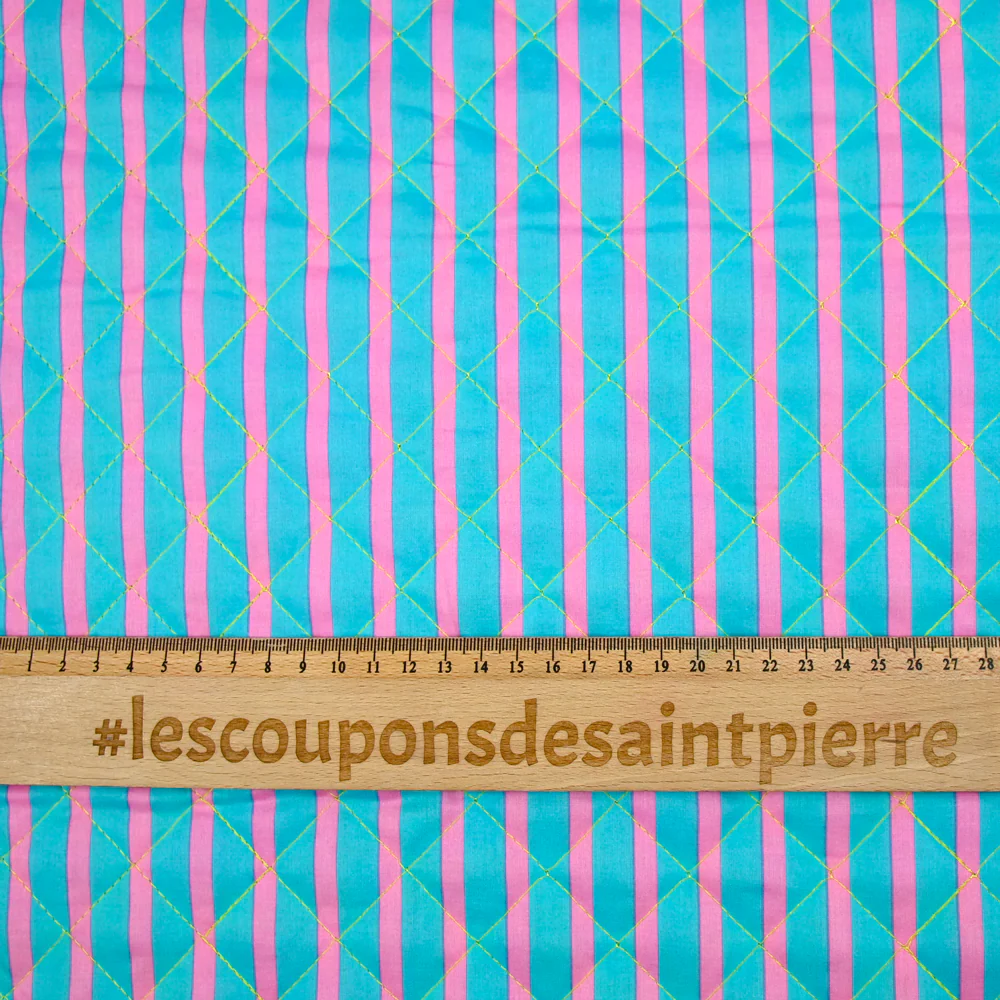 Coton matelassé double face rayure rose et turquoise au mètre - Image 5