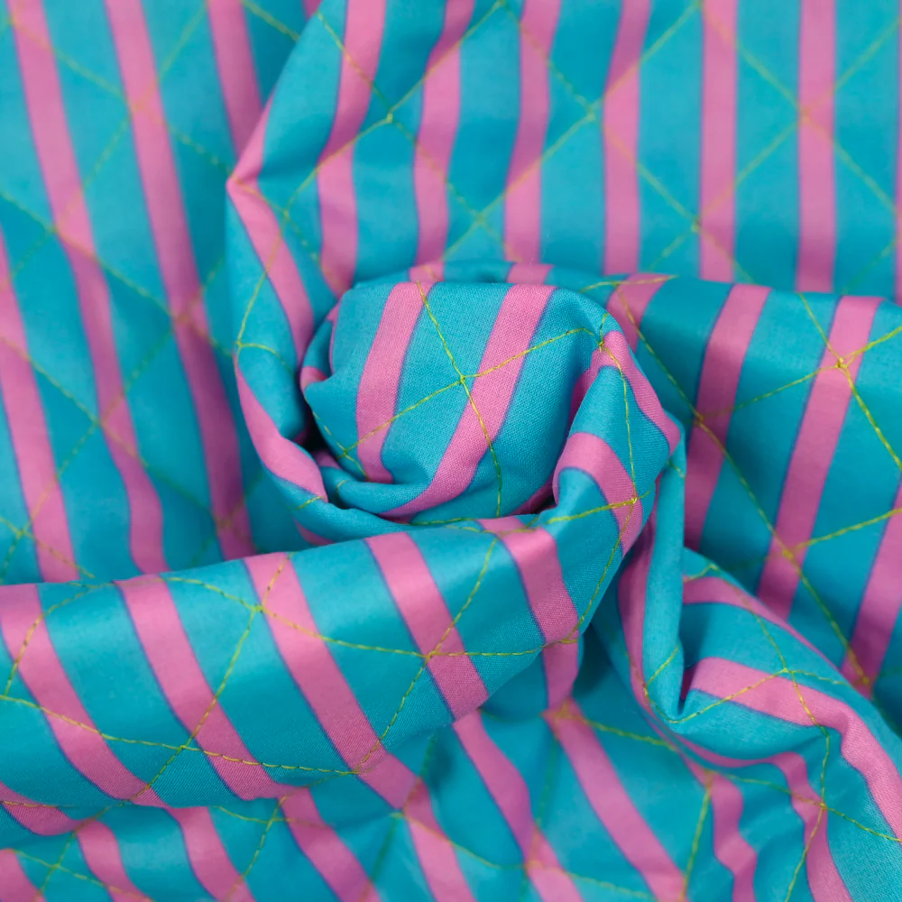 Coton matelassé double face rayure rose et turquoise au mètre - Image 6