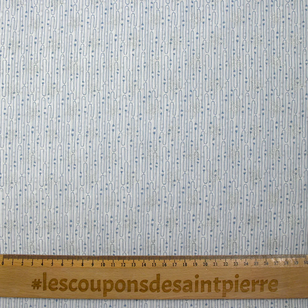 Coton pailleté fin liaison de mains bleu fond blanc - Image 3