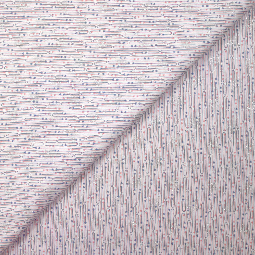 Coton pailleté fin liaison de mains rose et bleu fond blanc
