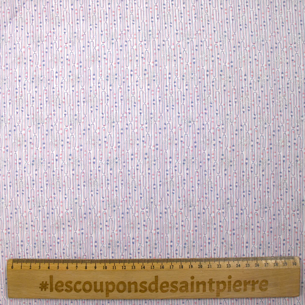 Coton pailleté fin liaison de mains rose et bleu fond blanc - Image 3