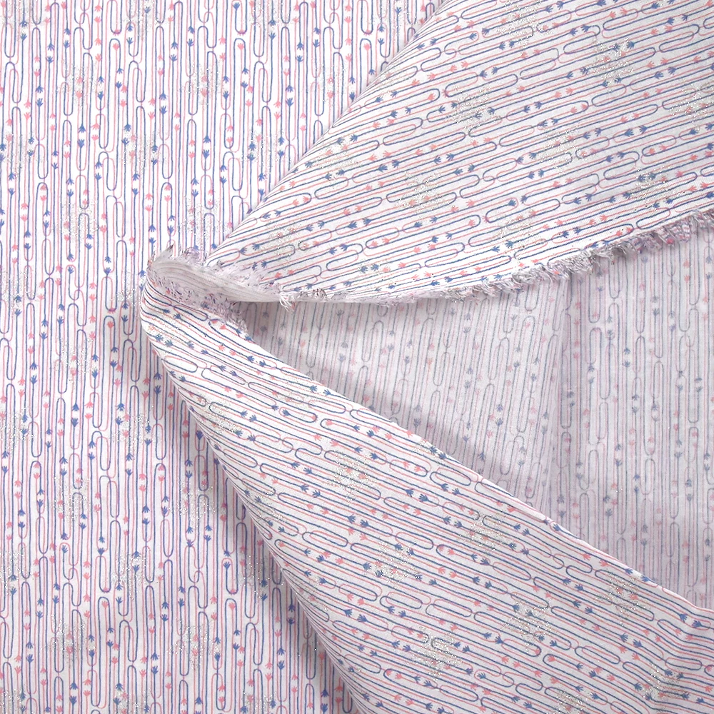 Coton pailleté fin liaison de mains rose et bleu fond blanc - Image 5
