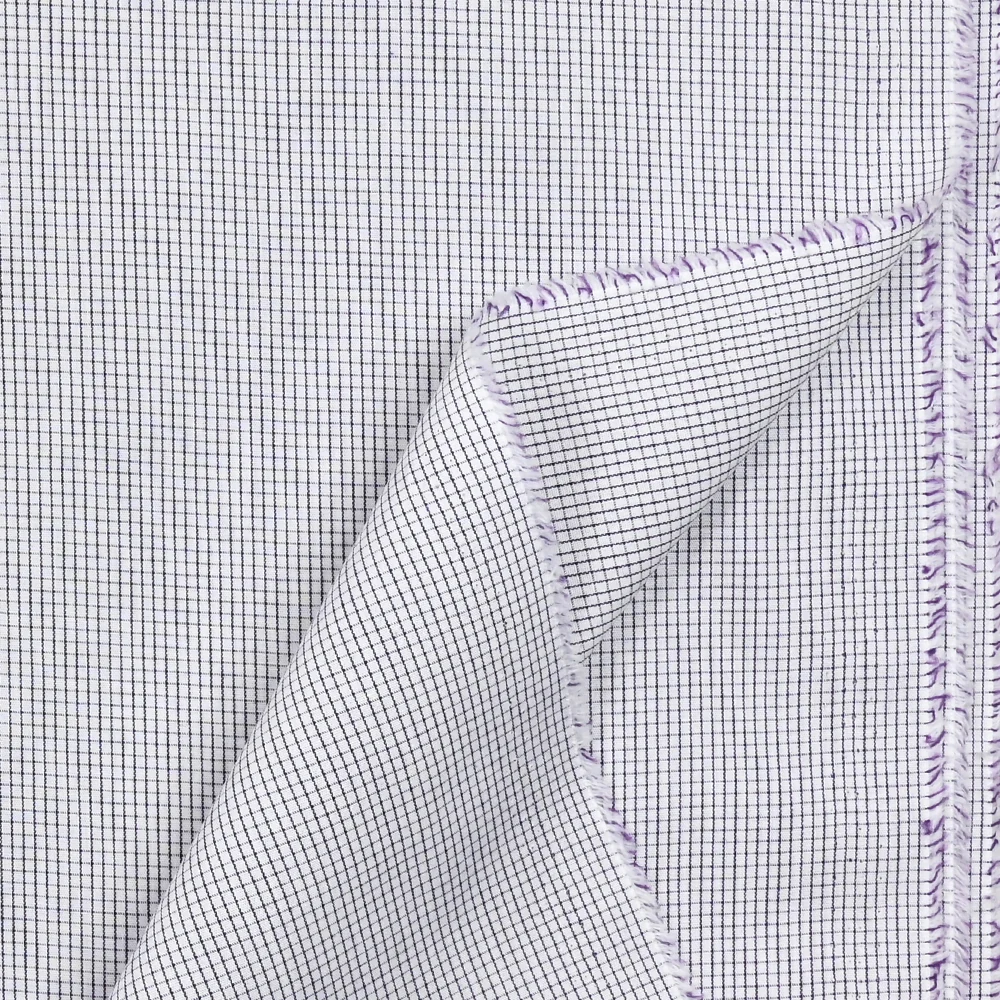 Coton petits carreaux blanc et violet foncé - Image 5