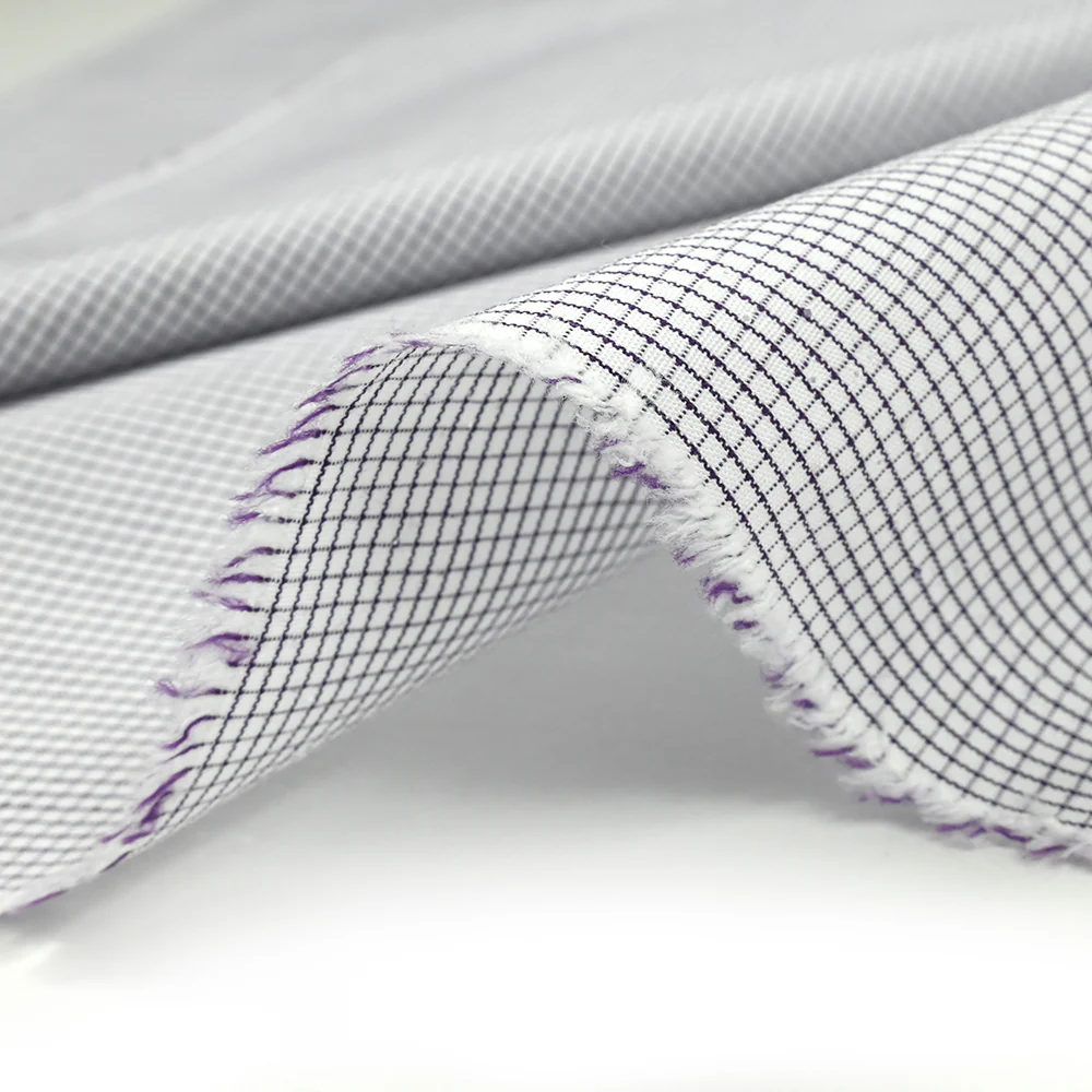Coton petits carreaux blanc et violet foncé - Image 6