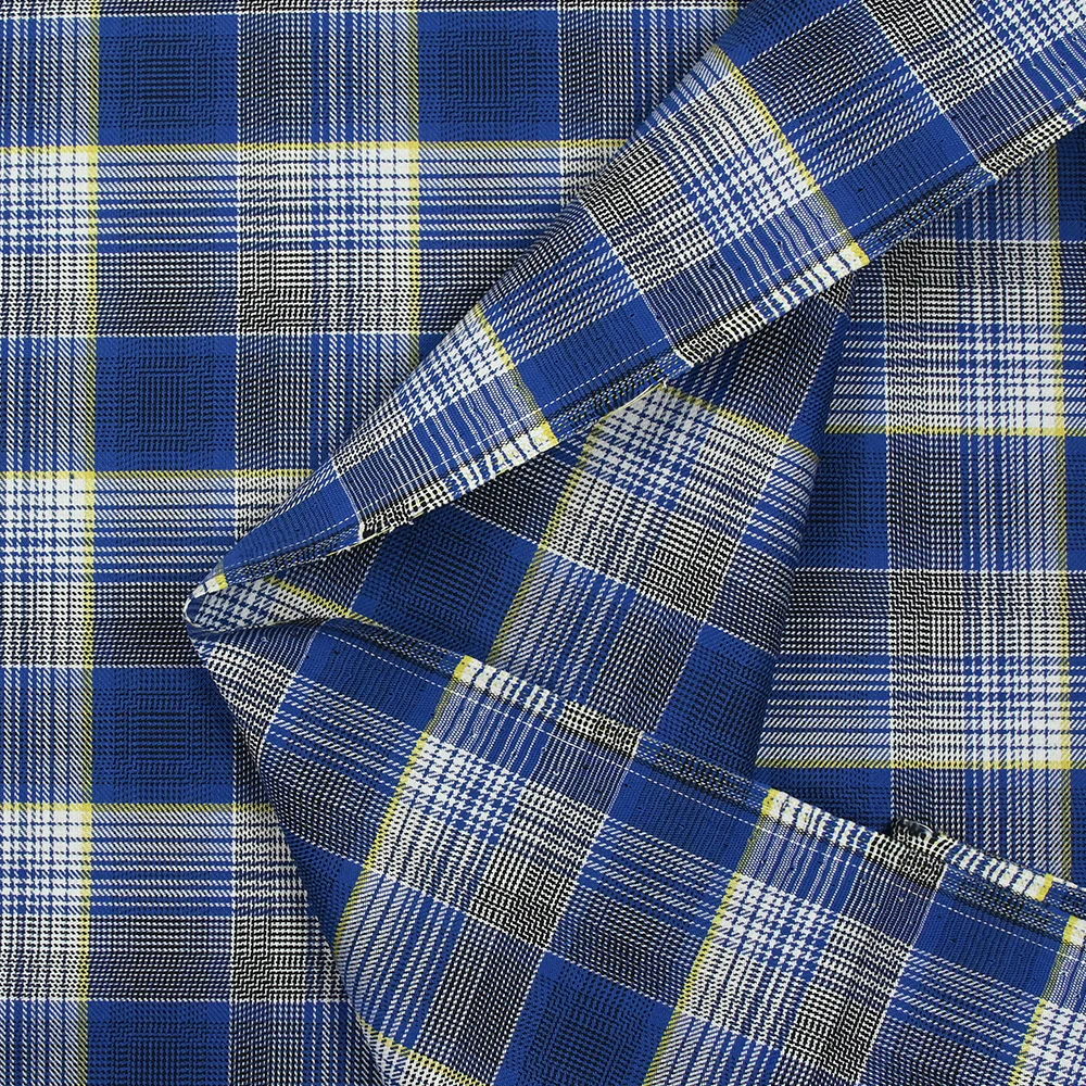 Coton tissé-teint à carreaux ligne jaune fond bleu foncé - Image 5