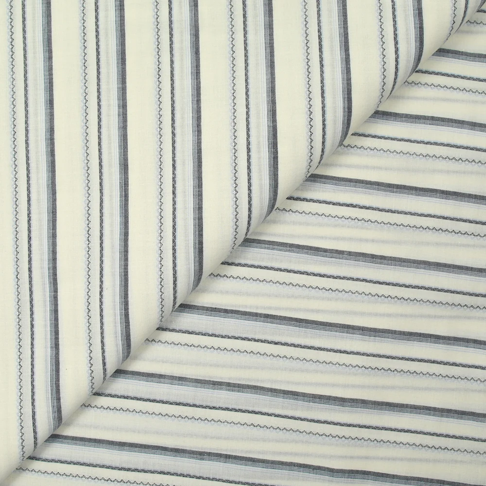 Coton tissé-teint Barco rayé bleu fond écru