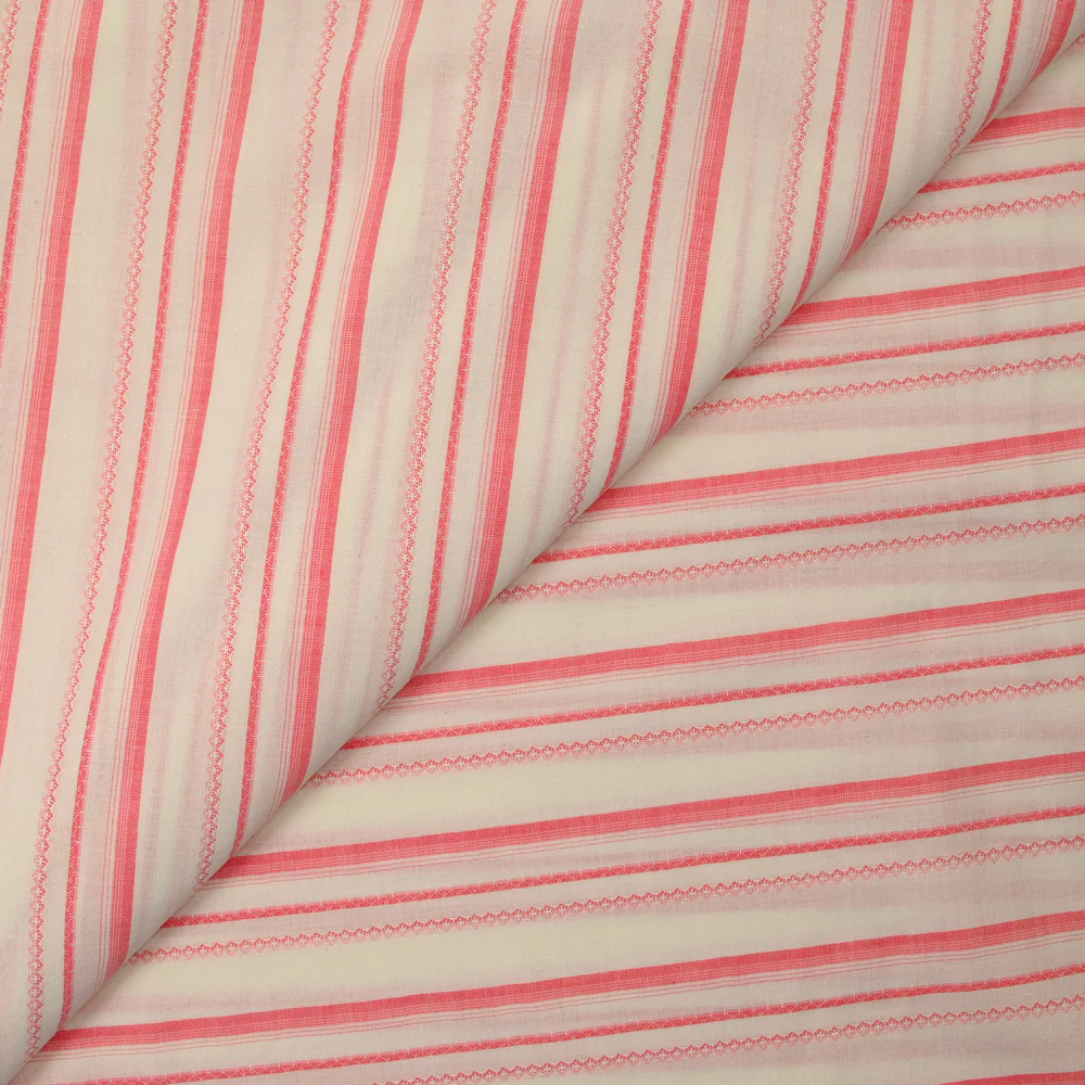 Coton tissé-teint Barco rayé rose fond écru