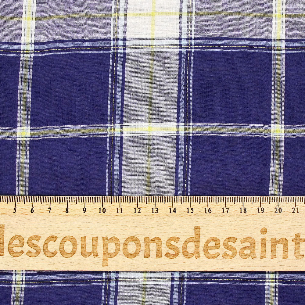 Coton tissé-teint carreaux lurex doré fond bleu marine - Image 3