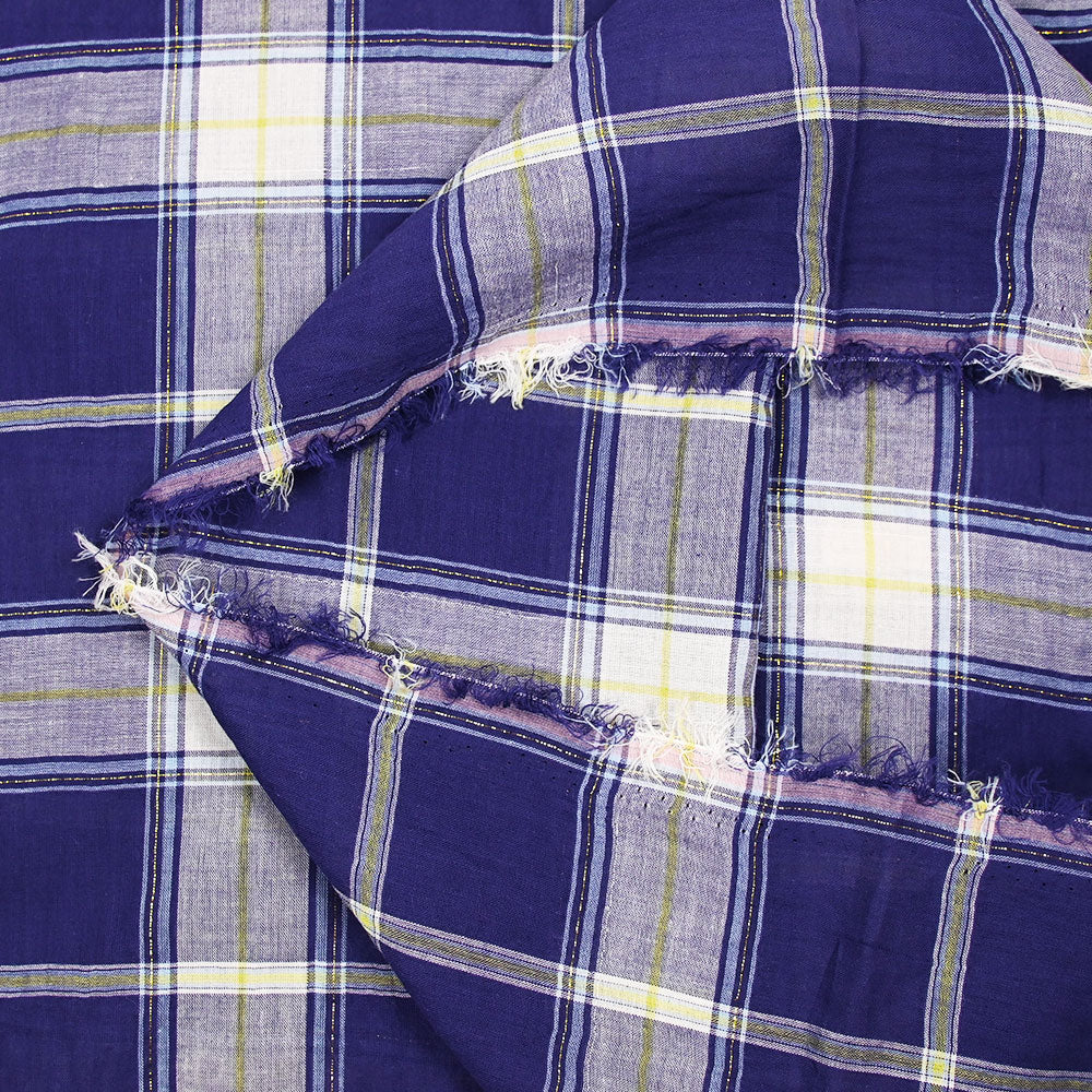 Coton tissé-teint carreaux lurex doré fond bleu marine - Image 4